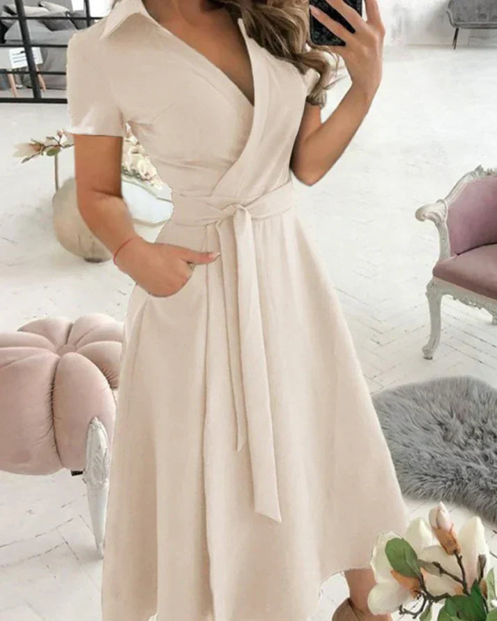 Yamira - Chic V-Neck Midi Dress for Women