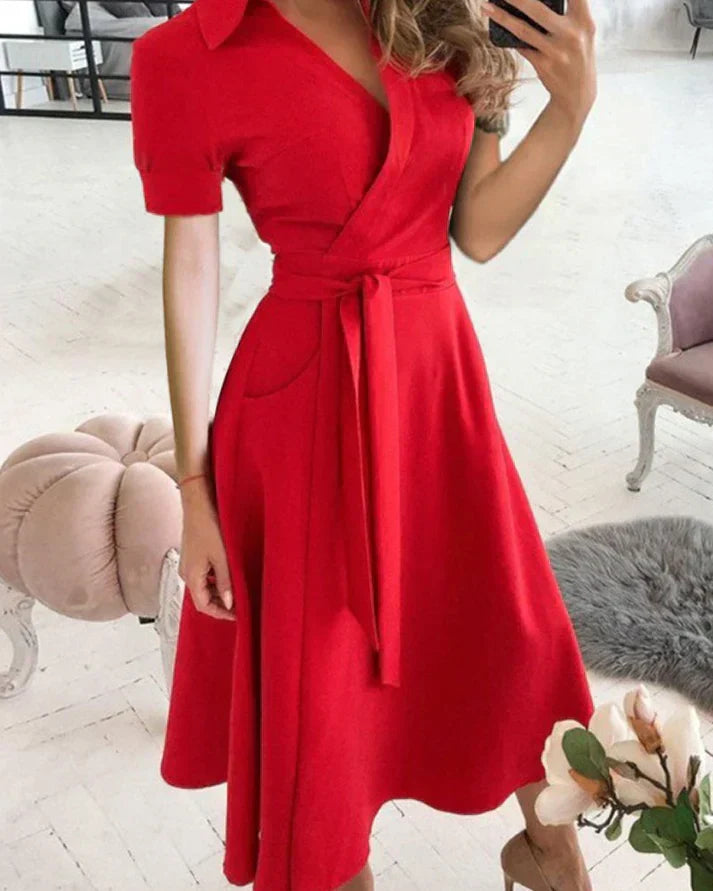 Yamira - Chic V-Neck Midi Dress for Women