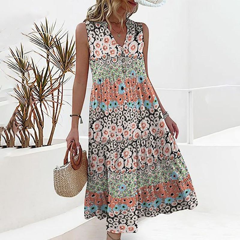 Chic Floral V-Neck Sleeveless Dress for Summer