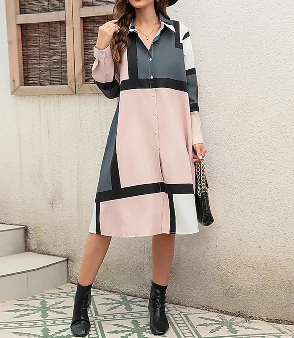 Chic Button-Up Dress Featuring Elegant Accents