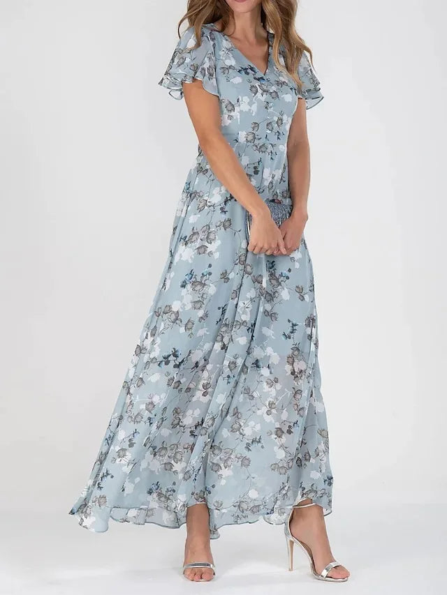 Chic Floral Chiffon Gown