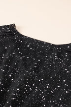 Chic Black Glitter Dress Featuring a Trendy Mesh Overlay