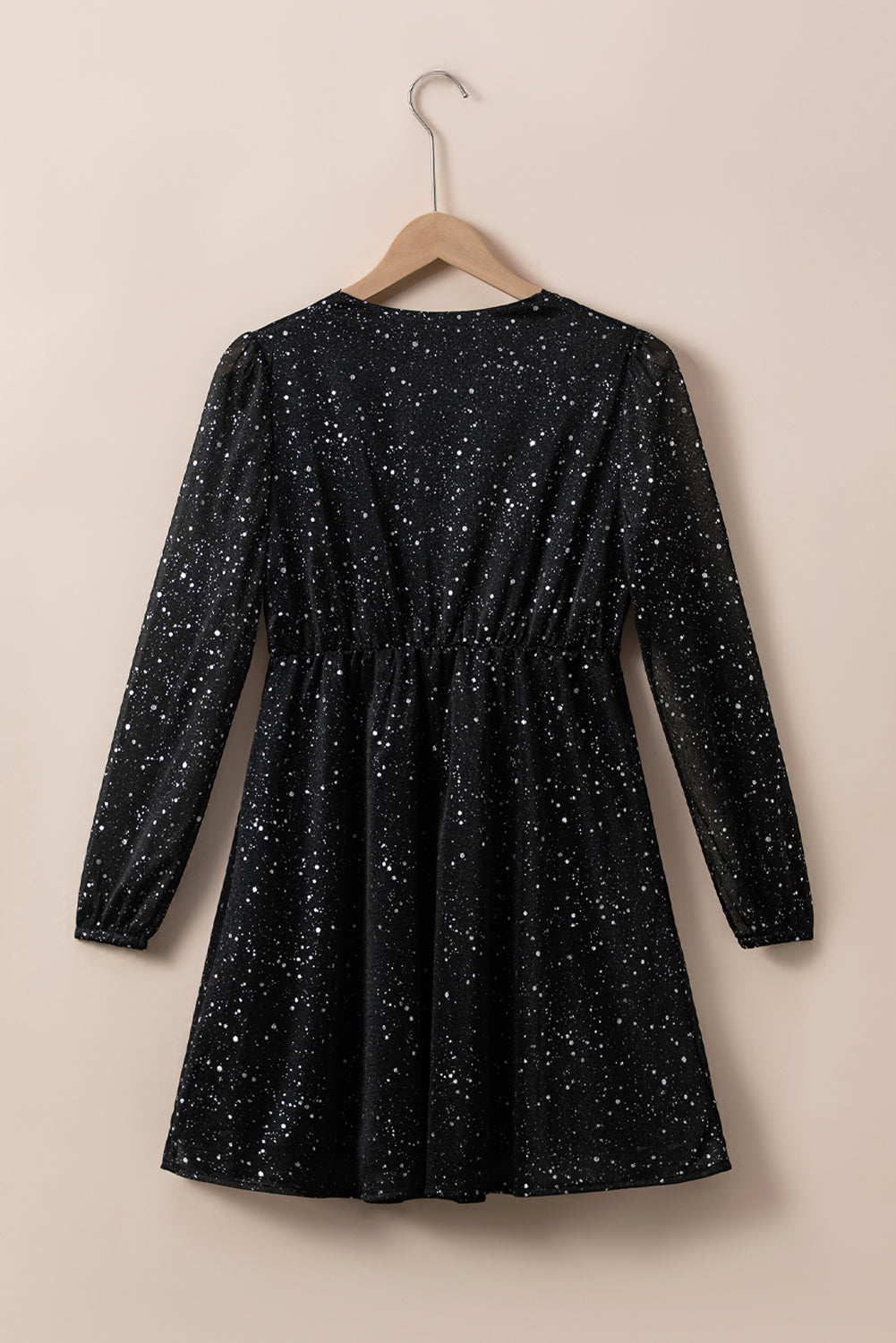 Chic Black Glitter Dress Featuring a Trendy Mesh Overlay