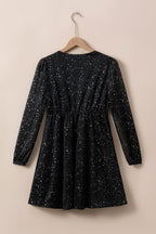Chic Black Glitter Dress Featuring a Trendy Mesh Overlay