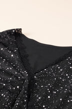 Chic Black Glitter Dress Featuring a Trendy Mesh Overlay
