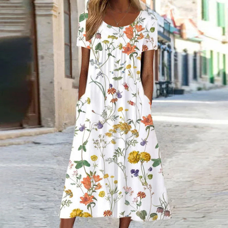 Chic Floral Dress with Tummy-Enhancing Design