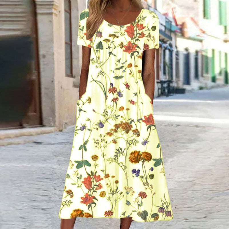 Chic Floral Dress with Tummy-Enhancing Design