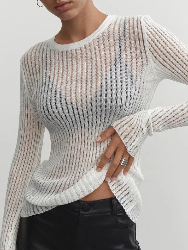 Chic Sheer Blouse with Striped Design