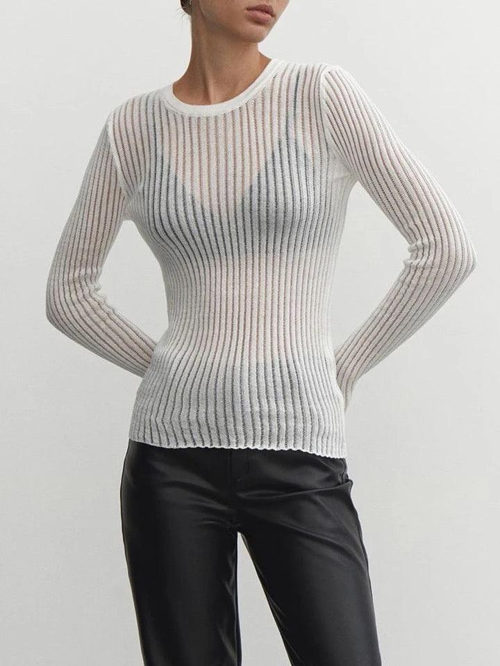 Chic Sheer Blouse with Striped Design