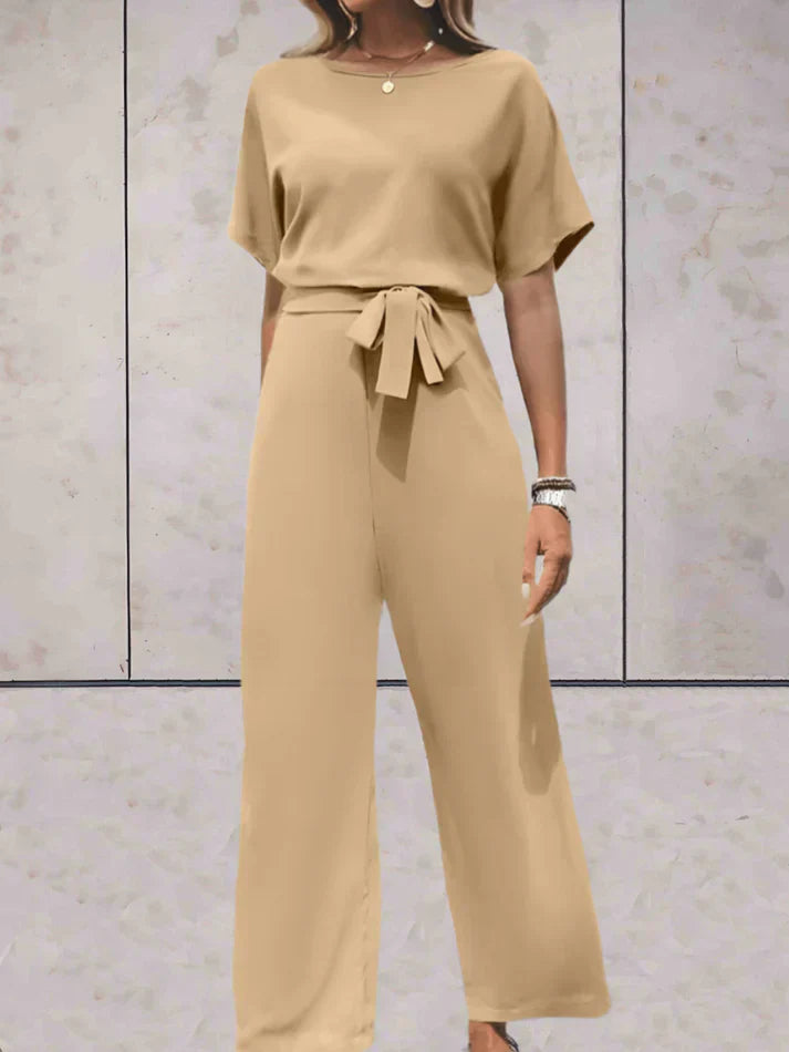 Relaxed Fit Short Sleeve Solid Jumpsuit