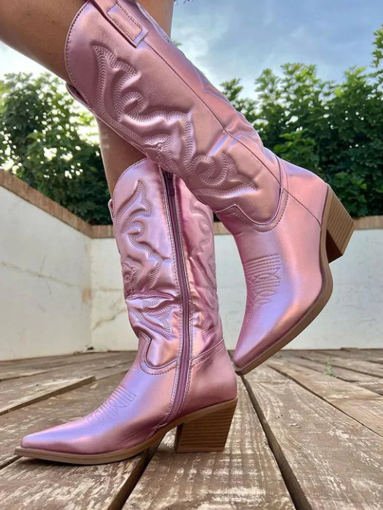 Chic Metallic Western Boots