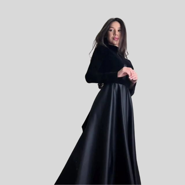 Chic Velvet Turtleneck Dress with Flared Skirt