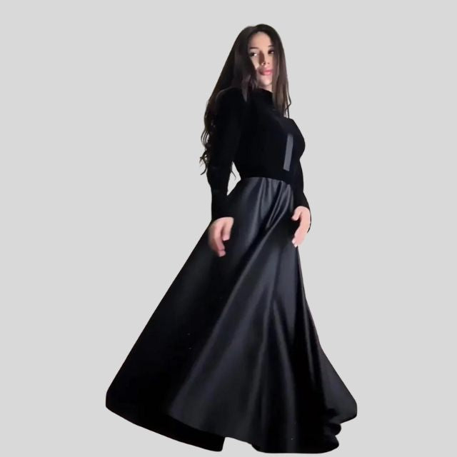 Chic Velvet Turtleneck Dress with Flared Skirt