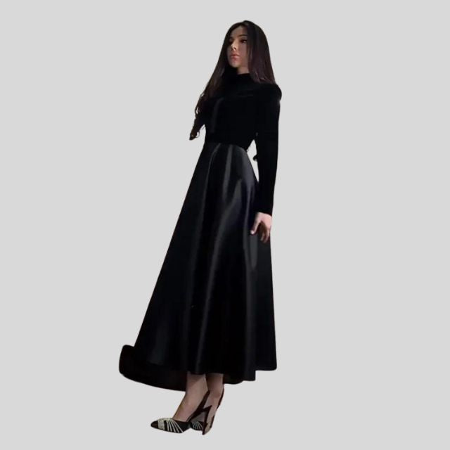 Chic Velvet Turtleneck Dress with Flared Skirt