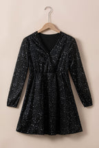 Chic Black Glitter Dress Featuring a Trendy Mesh Overlay