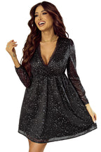 Chic Black Glitter Dress Featuring a Trendy Mesh Overlay