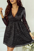 Chic Black Glitter Dress Featuring a Trendy Mesh Overlay