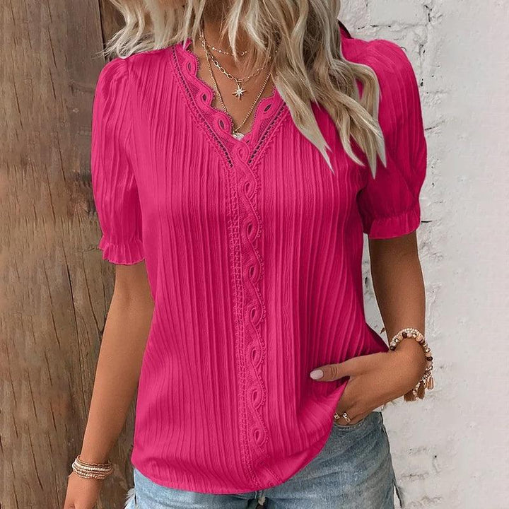 Chic V-Neck Top with Elegant Lace Details